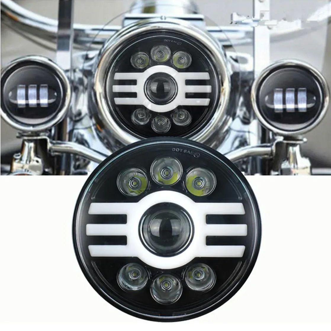 1 / 9 ジープ Jeep 車用 7インチ 丸型LEDヘッドライト 75W デイライト機能 ハイ・ロービーム切替 ブラック ABS製 フロントライト 外装アクセント