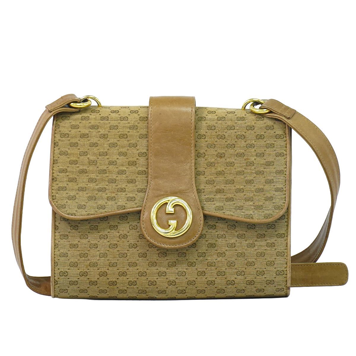 本物 グッチ GUCCI オールドグッチ インターロッキング G マイクロGG ショルダーバッグ キャンバス ベージュ バッグ 中古・