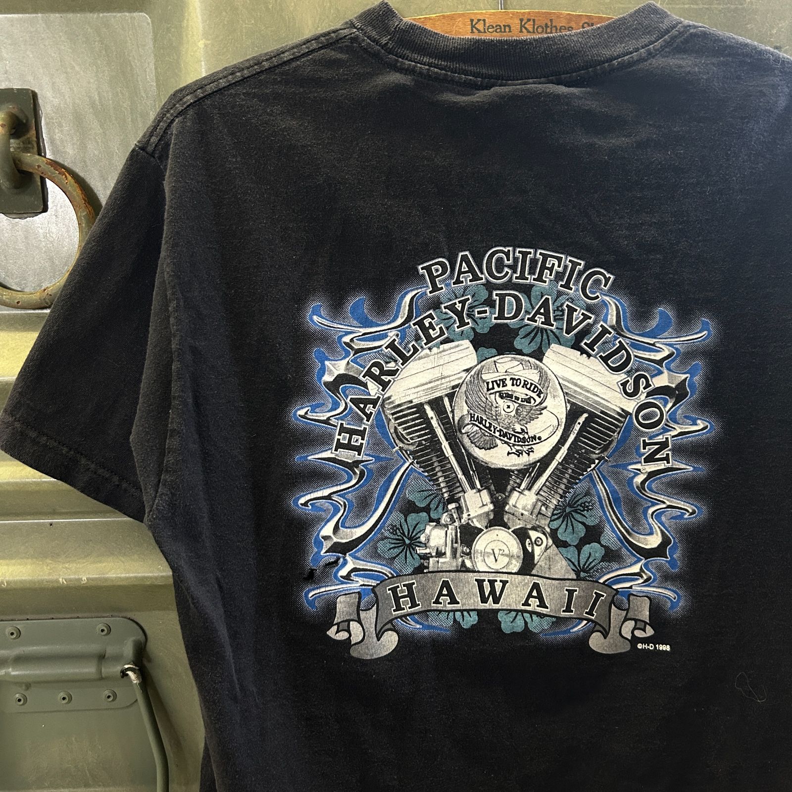 90’s USA製【Harley Davidson】ハーレーダビッドソン 両面プリント サーフ Y2K ハイビスカス