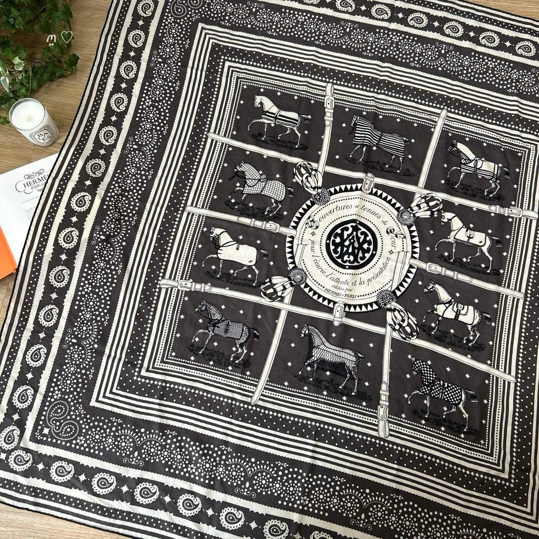 HERMES　エルメス　カレジェアン140　 馬着バンダナ　カシシル　グリトープ
