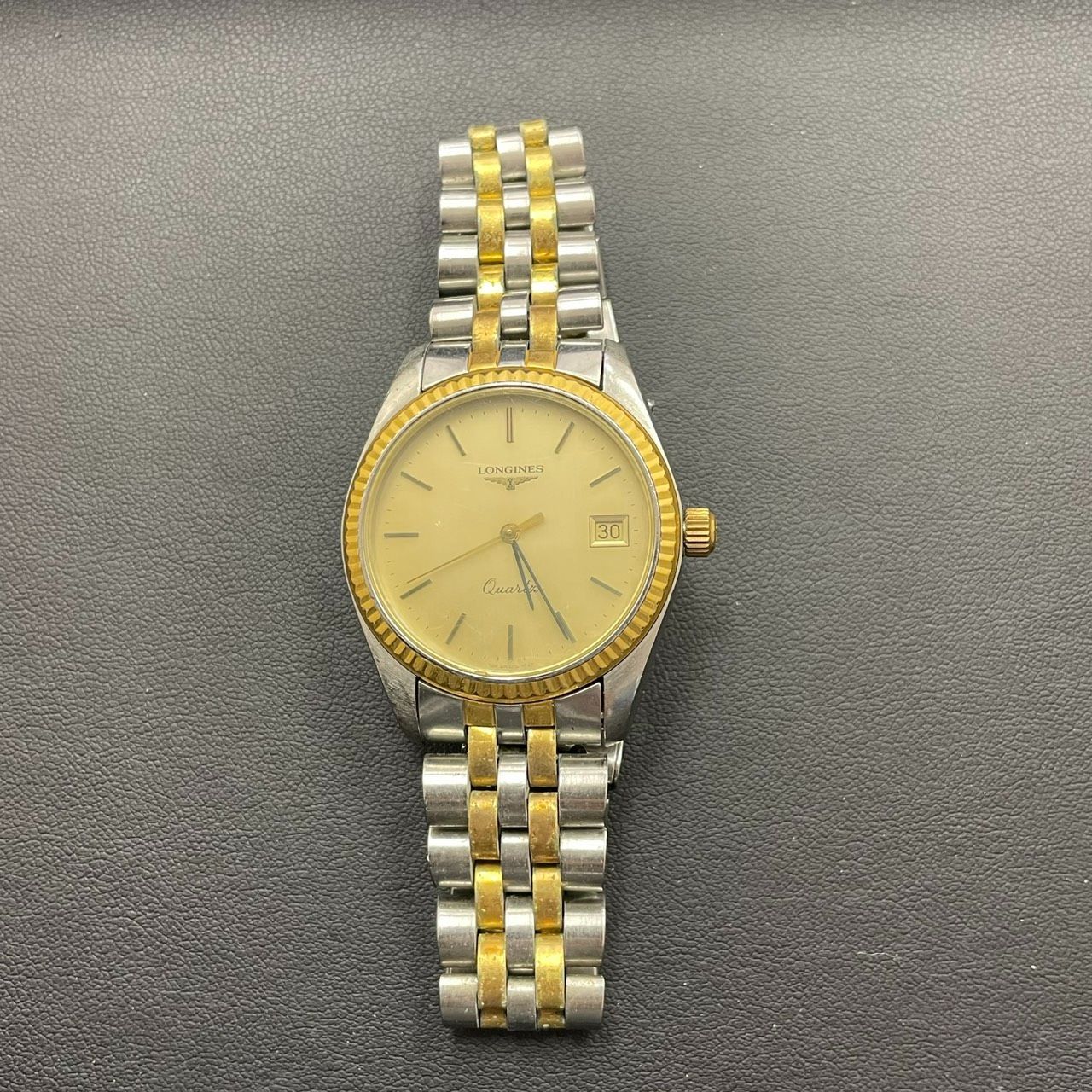 【Ｋ】LONGINES ロンジン メンズ時計　ゴールド文字盤　デイト付き