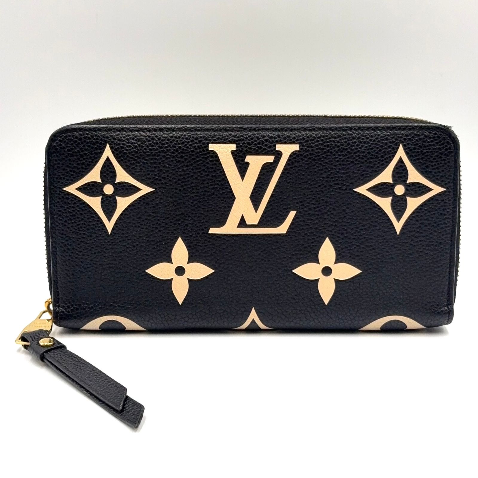 【新着】LOUIS VUITTON ジッピーウォレット バイカラーモノグラムアンプラント バイカラーモノグラムアンプラント RFID対応 レザー ブラック、ベージュ ラウンドファスナー長財布 ゴールド M80481