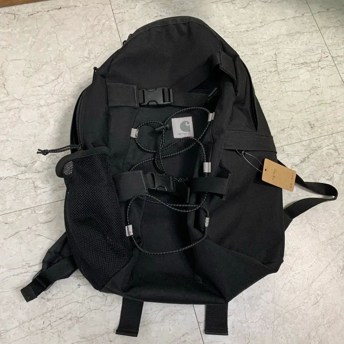 Carhartt カーハート ヴィンテージ シルバー ロゴ ベルト付き メッシュ ポケット バックパック ブラック 本バッグ