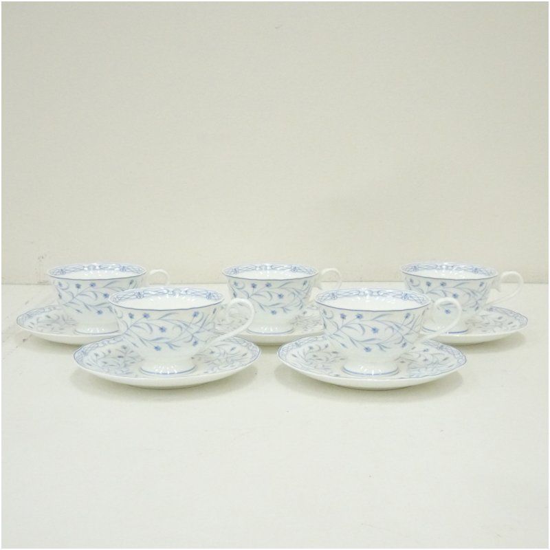 ノリタケ　青藍花　カップソーサー5客 食器 おしゃれ かわいい お茶 茶器 アンティーク インテリア 普段使い 来客 テーブルウェア