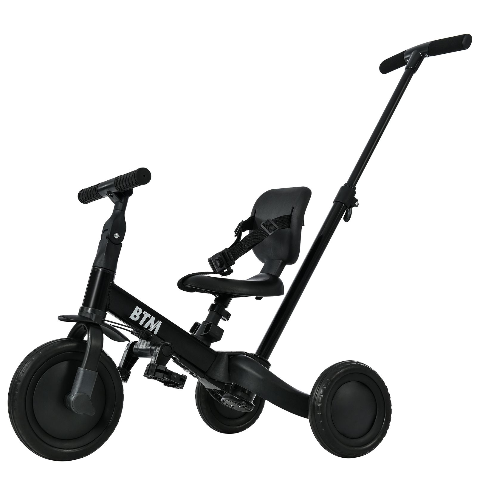 三輪車 足けりバイク 4役 ベビーカー兼用 1-5歳 手押し棒付 プレゼント 三輪車 足けりバイク 一台4役 ベビーカー 手押し棒付 ブラック 1-5歳