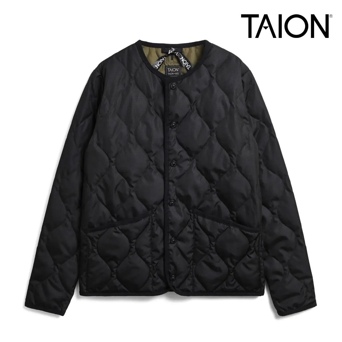 TAION タイオン ミリタリー クルーネック ダウンジャケット TAION-104B2ML-1 800FP リップストップ 軽量 ユニセックス 収納袋付き BLACK
