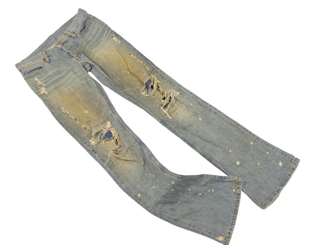 MAD MAX マッドマックス SBCM0305ADK クラッシュ加工 リング ボタンフライ ブーツカット デニムパンツ size28/青 ■■◎メンズ