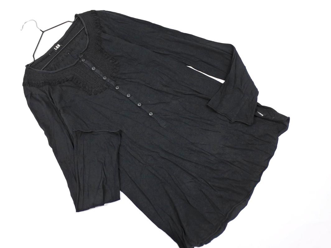 L.G.B ルグランブルー シルク混 ヘンリーネック 長袖 カットソー size1/黒 ■■◎レディース