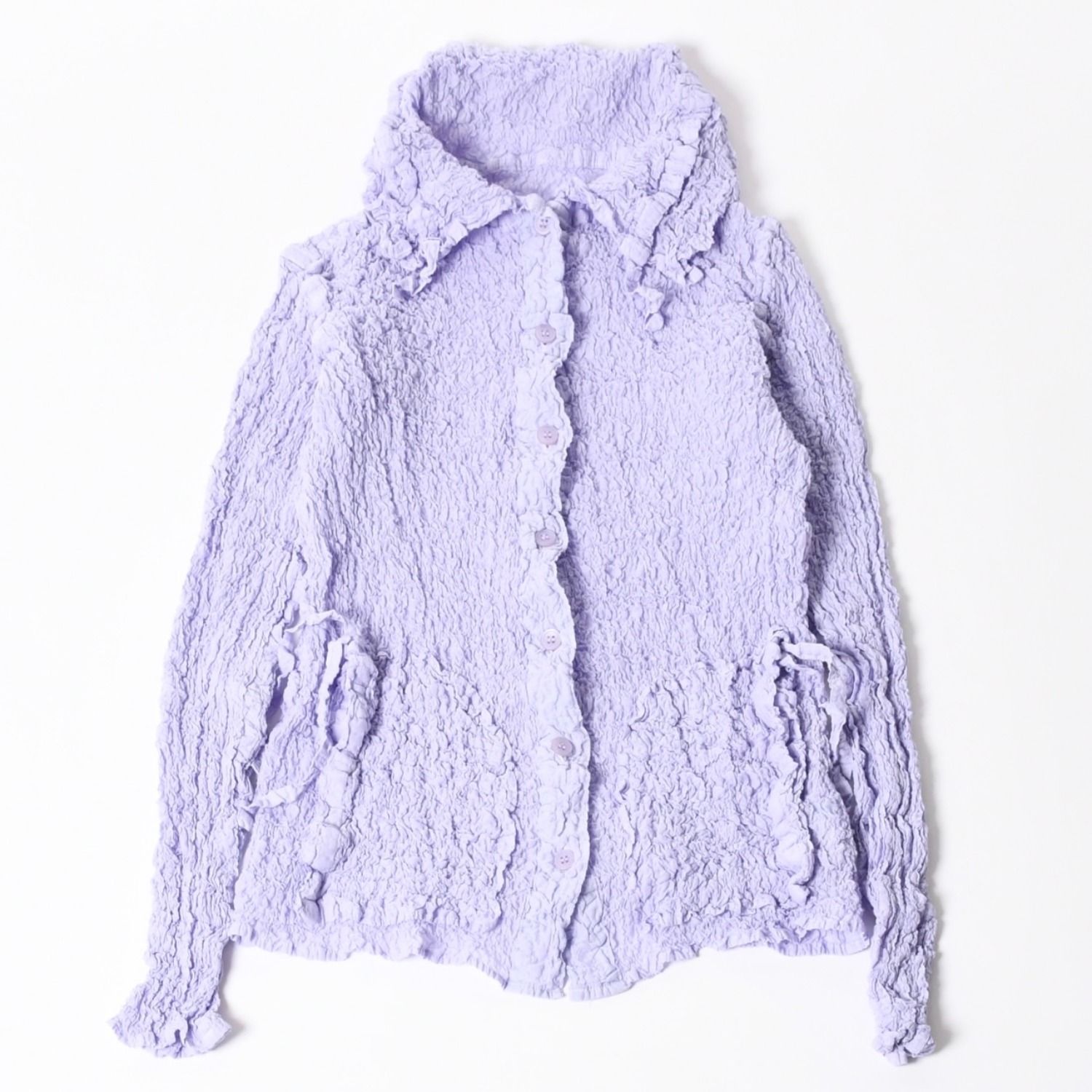 極美品 me ISSEI MIYAKE ミーイッセイミヤケ トップス ポップコーン加工 パープル コットン ポリエステル 中古 4a006011