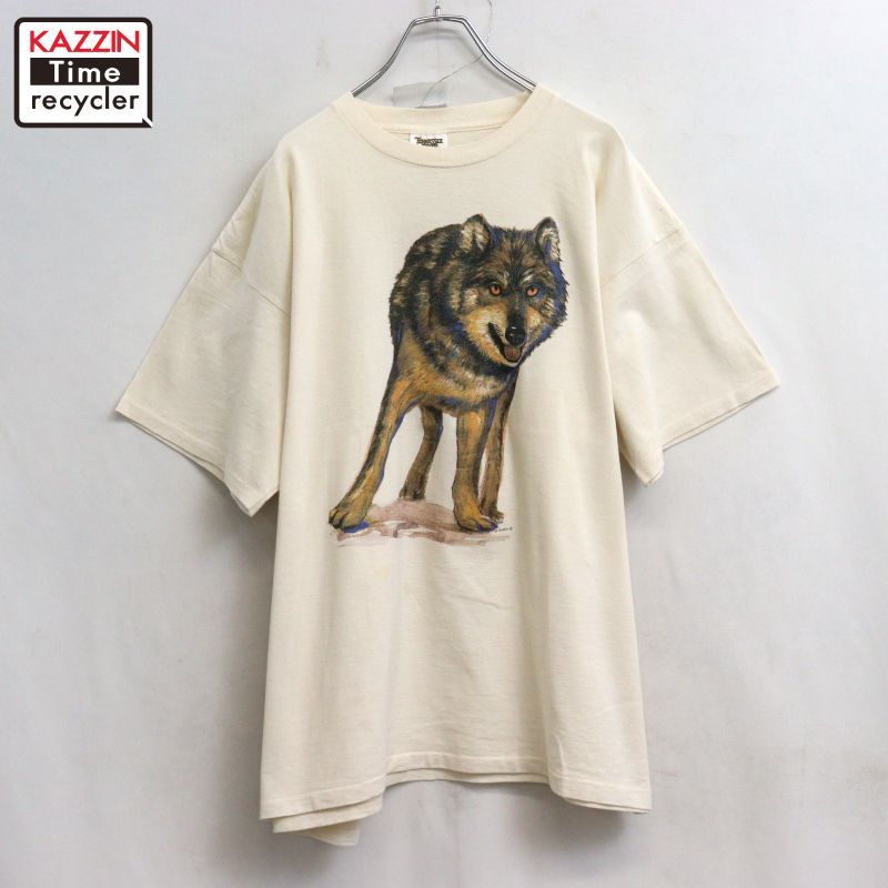 90s USA製 vintage TENNESSEE RIVER Studio Q ウルフ プリント 半袖Ｔシャツ メンズ 表記XLサイズ