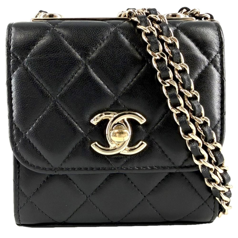 シャネル ショルダーバッグ レディース 肩掛け 斜め掛け ココマーク ミニバッグ マトラッセ チェーン CHANEL ラムスキン ブラック 黒 ゴールド金具【中古品】