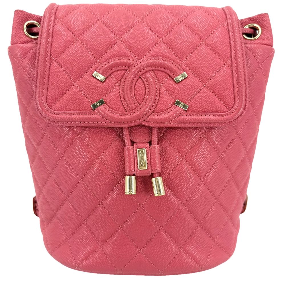 シャネル リュック レディース CCフィリグリー マトラッセ バックパック チェーンショルダー ココマーク CHANEL キャビアスキン ピンク ゴールド金具【中古品】