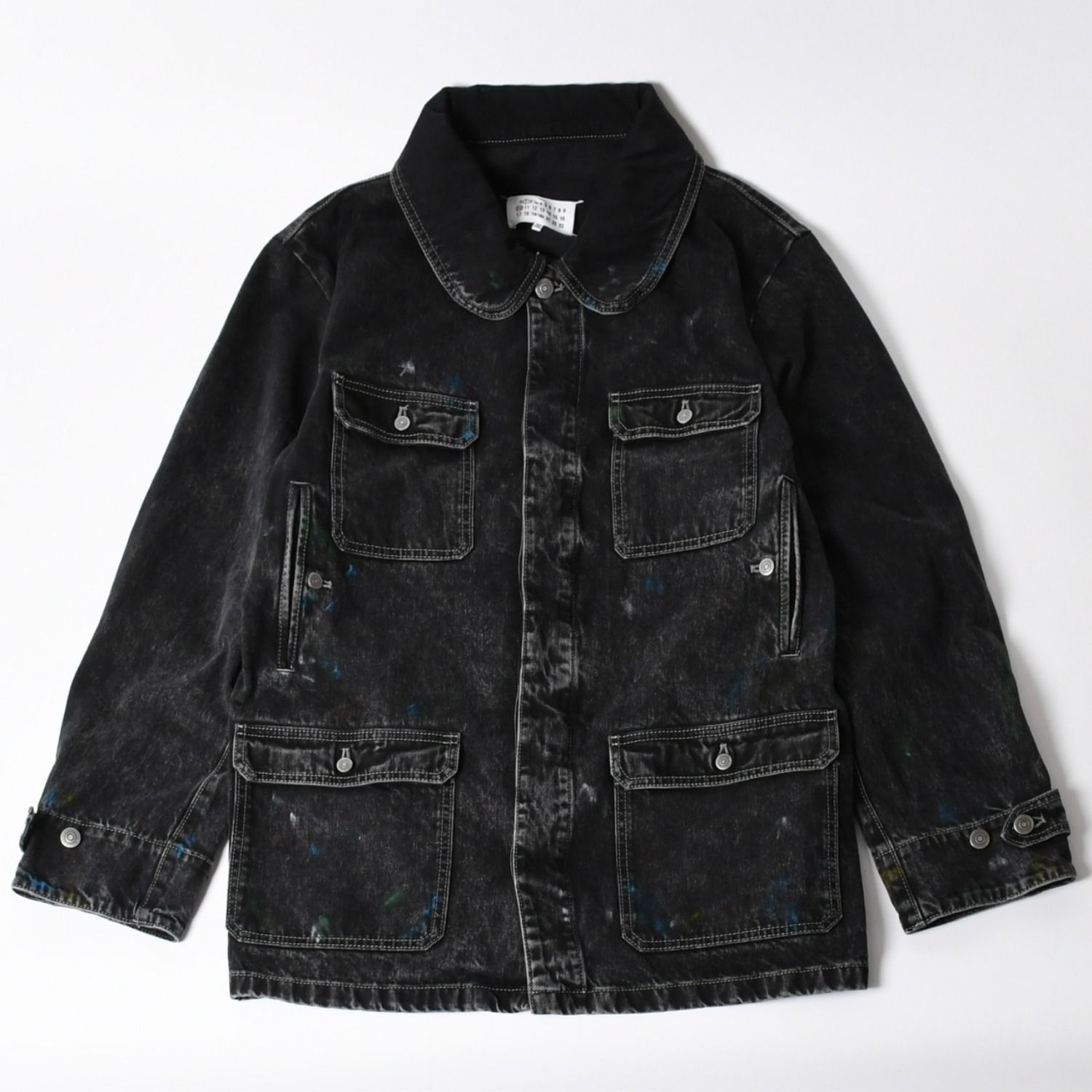 新品同様 MAISON MARGIELA メゾンマルジェラ ブラック ペンキ 飛沫模様 デニムジャケット S51AM0475 S30842 ブラック サイズ48 中古 4a006129