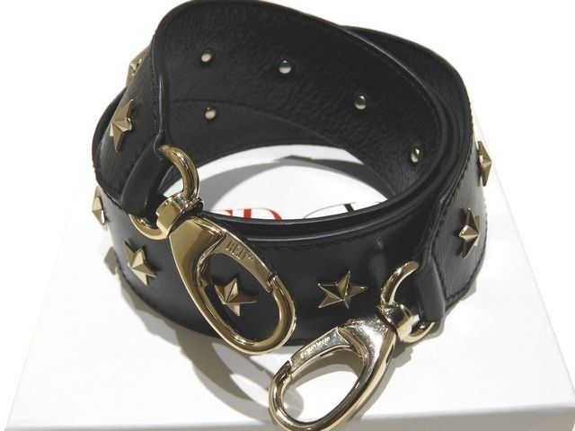 極美品 レッド バレンチノ ショルダーストラップ スタースタッズ ◇ ブラック レザー ゴールド金具 RED VALENTINO ヴァレンティノ ▼8G