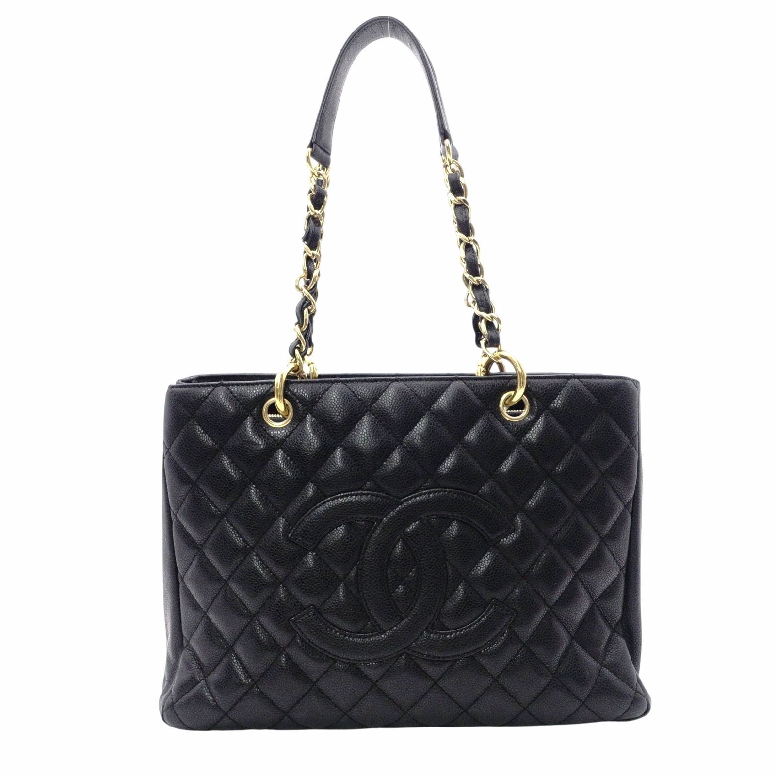 CHANEL シャネル GST マトラッセ キャビアスキン ショルダーバッグ レザー ブラック ゴールド金具