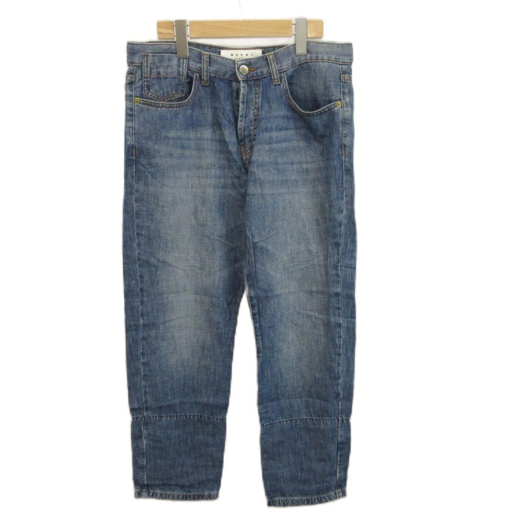 マルニ MARNI デニムパンツ ジーンズ 麻 リネン 25 青 ブルー ボタンフライ 無地 PAJDK01Q00TCM82 /KK ■GY69
