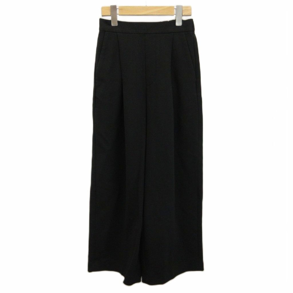 エンフォルド ENFOLD ダブルクロスゴムワイドパンツ 36 黒 ブラック 無地 フルレングス 300AA131-3080 /KK ■GY69