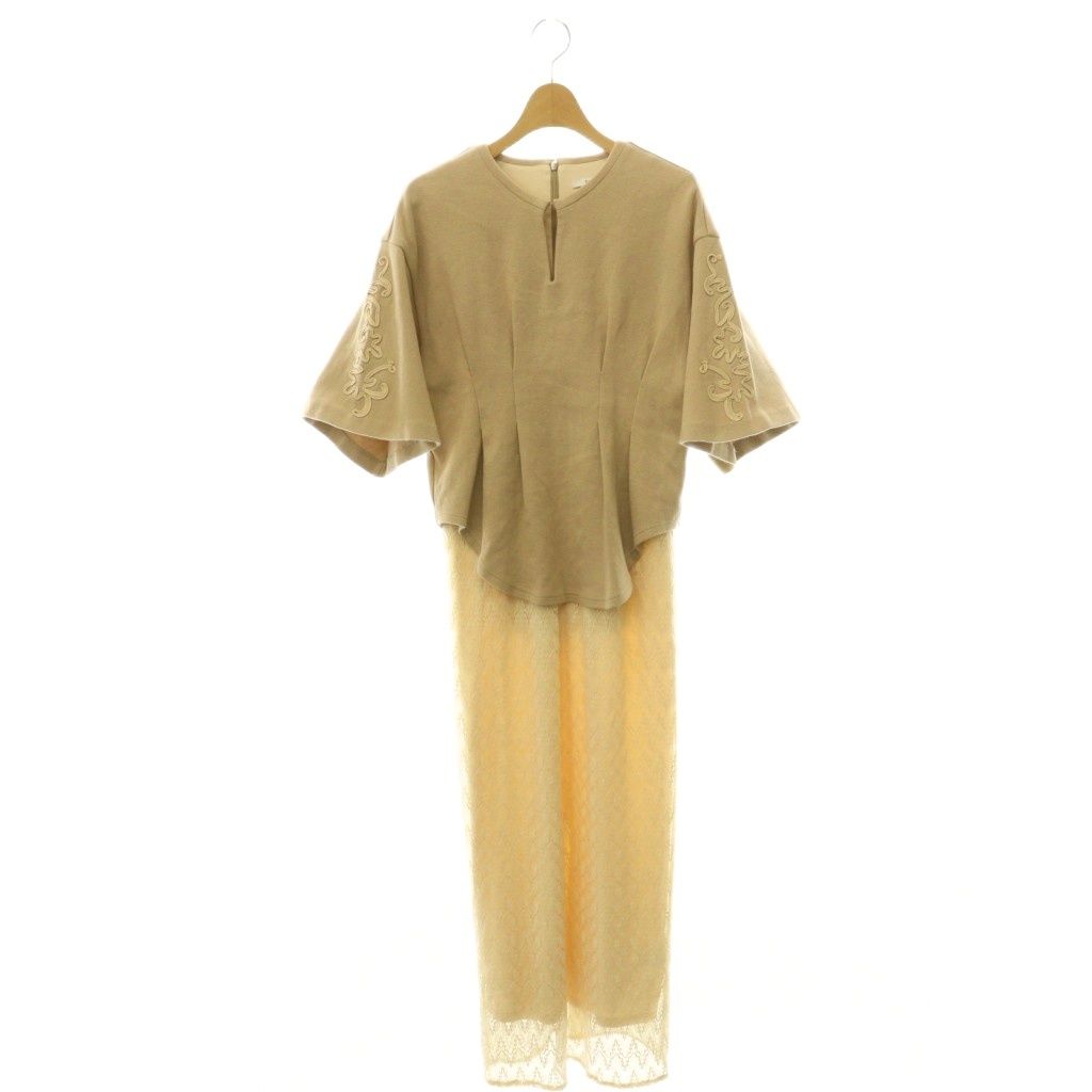 クラネ CLANE ワンピース ドッキング レース 五分袖 ロング 切替 1 ベージュ アイボリー /ES ■GY03
