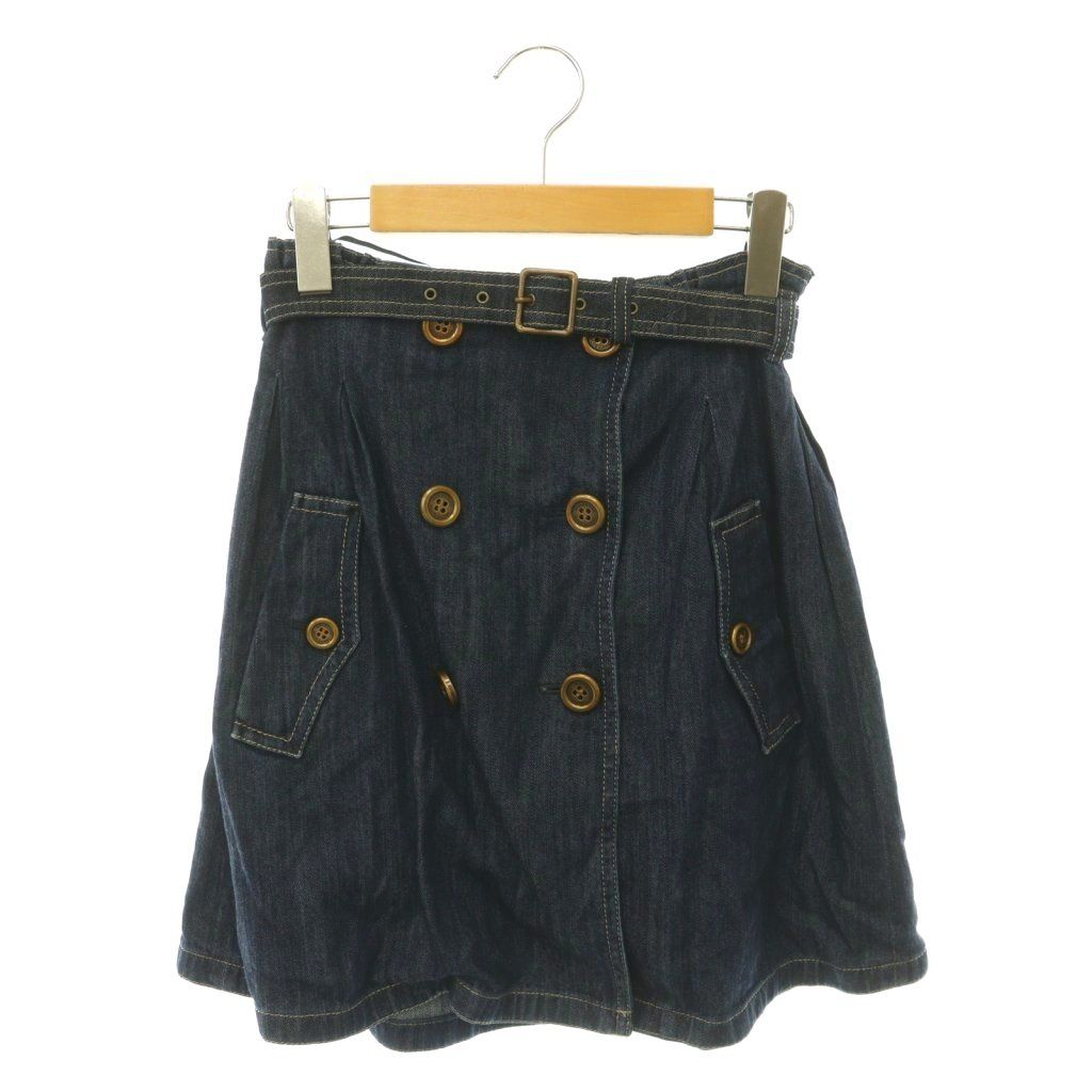 バーバリーブルーレーベル BURBERRY BLUE LABEL スカート ひざ丈 デニム イージー フレア 38 インディゴ /CX ■GY18