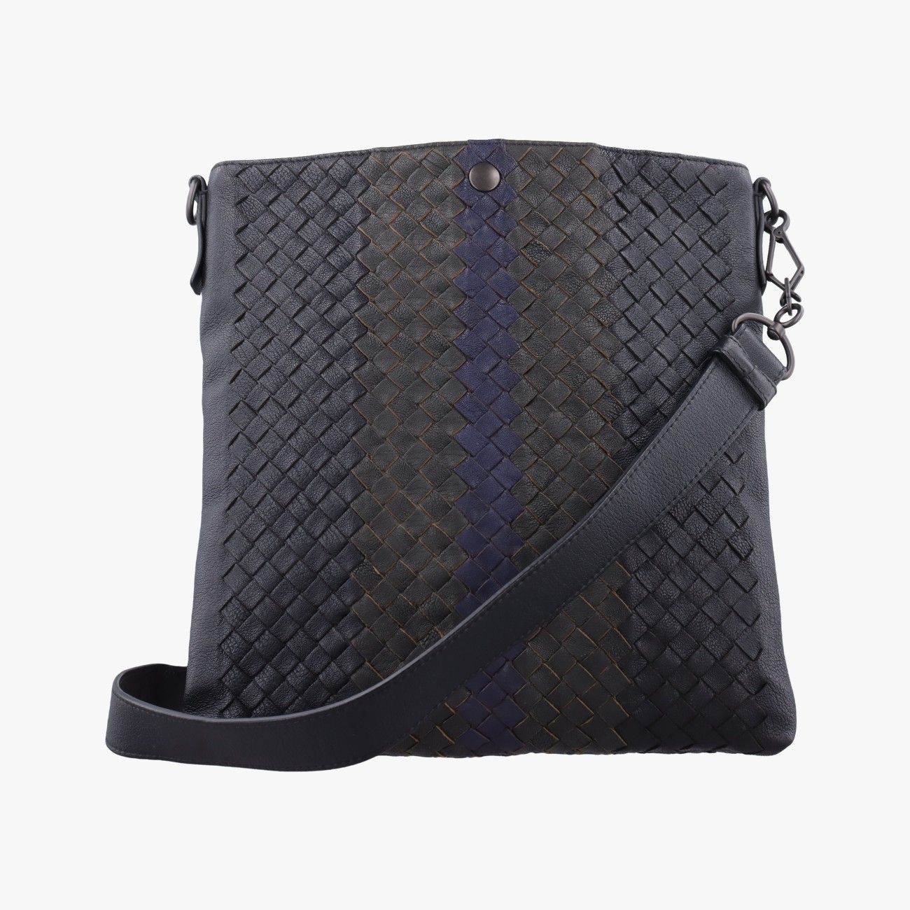 ボッテガヴェネタBottega Venetaイントレチャート ダークグレー × ブルー ラムスキン B04593134Y 39,000円
