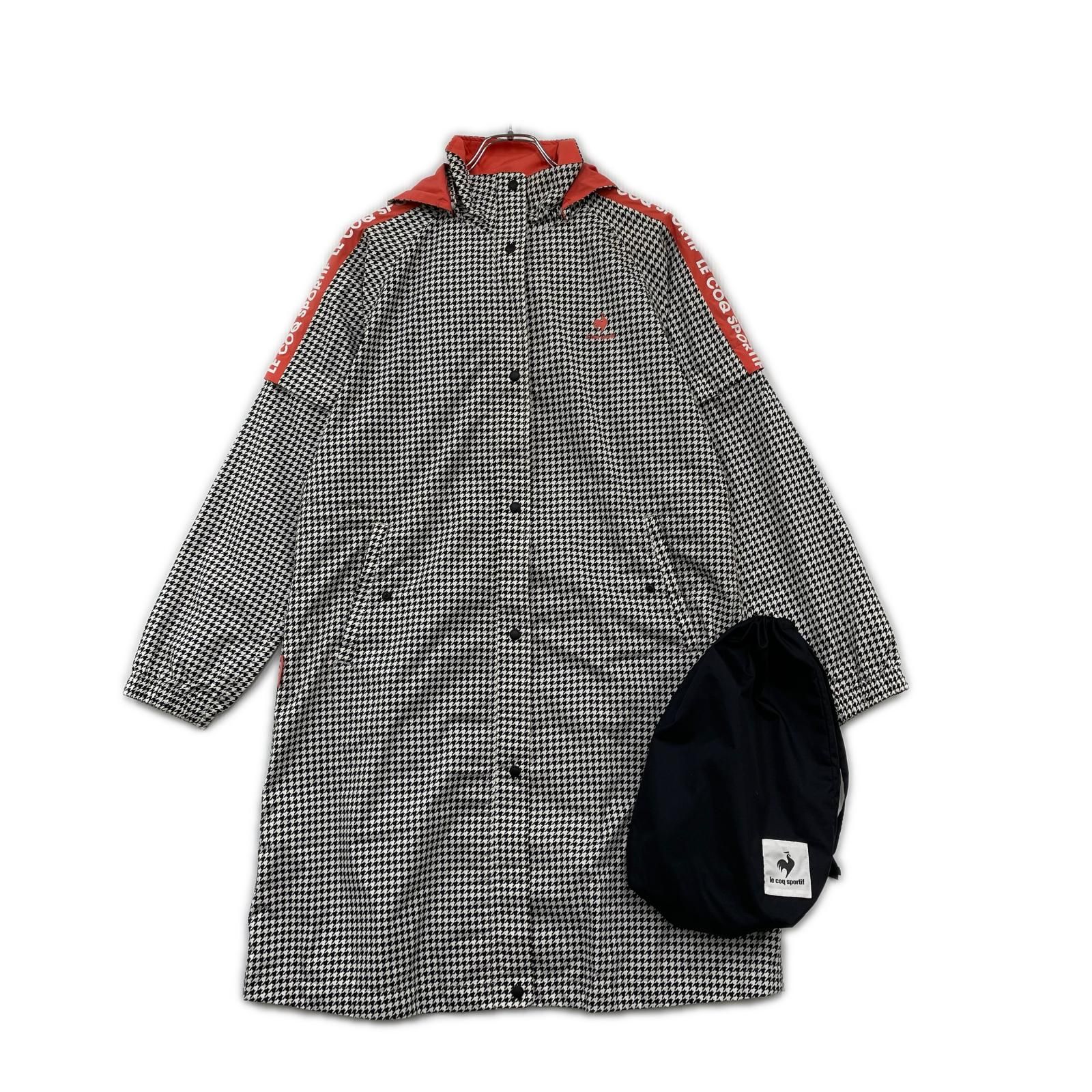 中古 レディース ルコックスポルティフ le coq sportif レインワンピース LL 黒×白 2WAY 収納袋付き フード付き 千鳥格子 7,200円