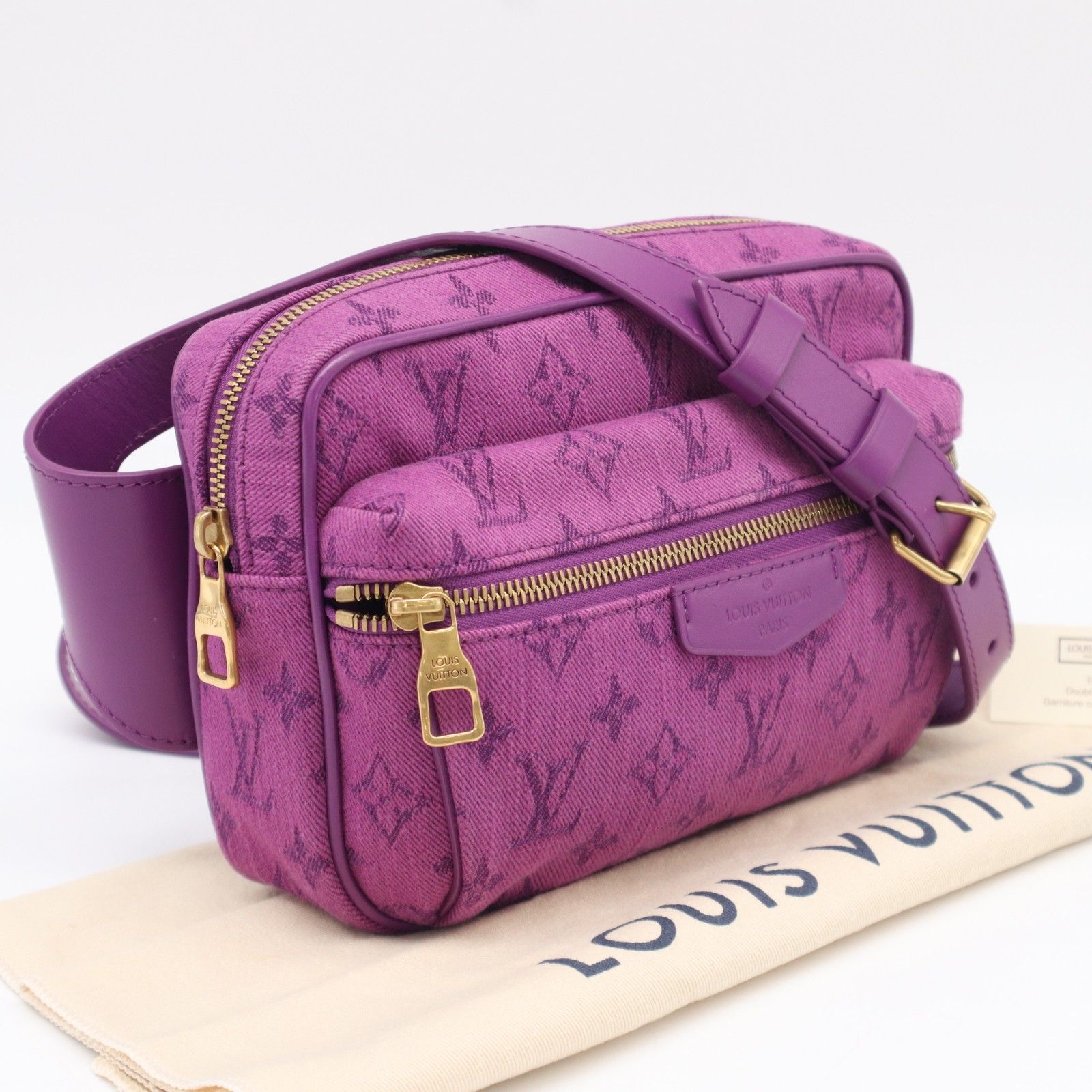 ★3日以内返品可★ 美品 LOUIS VUITTON ルイ・ヴィトン モノグラム デニム バムバッグ アウトドア ヴィオレ M44624 ショルダーバッグ パープル コットン レザー レディース