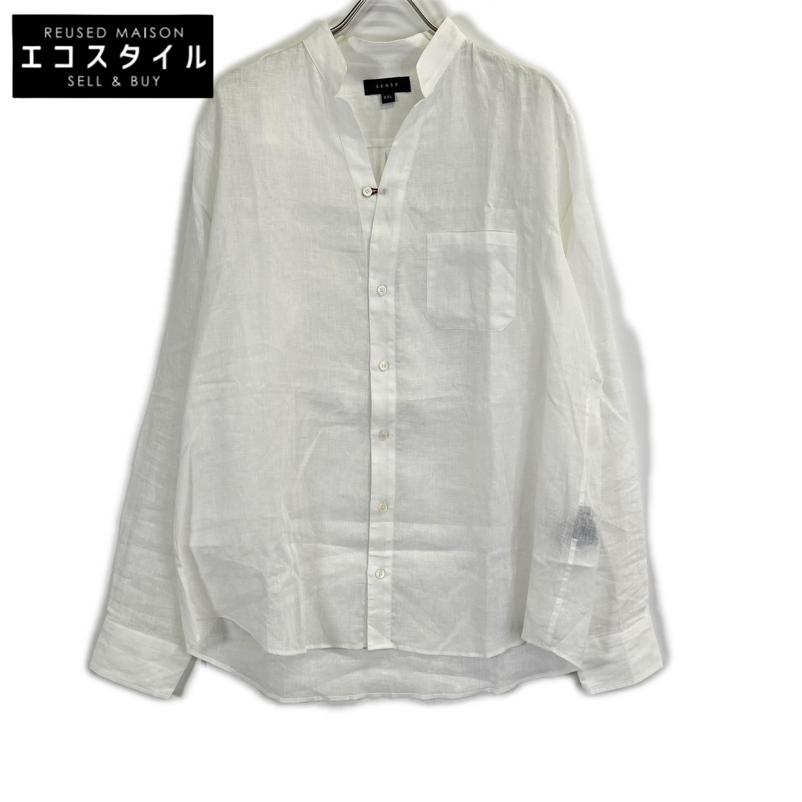 SEASE　シーズ　SC030 ホワイト リネン100 フィッシュテール シャツ　XXL