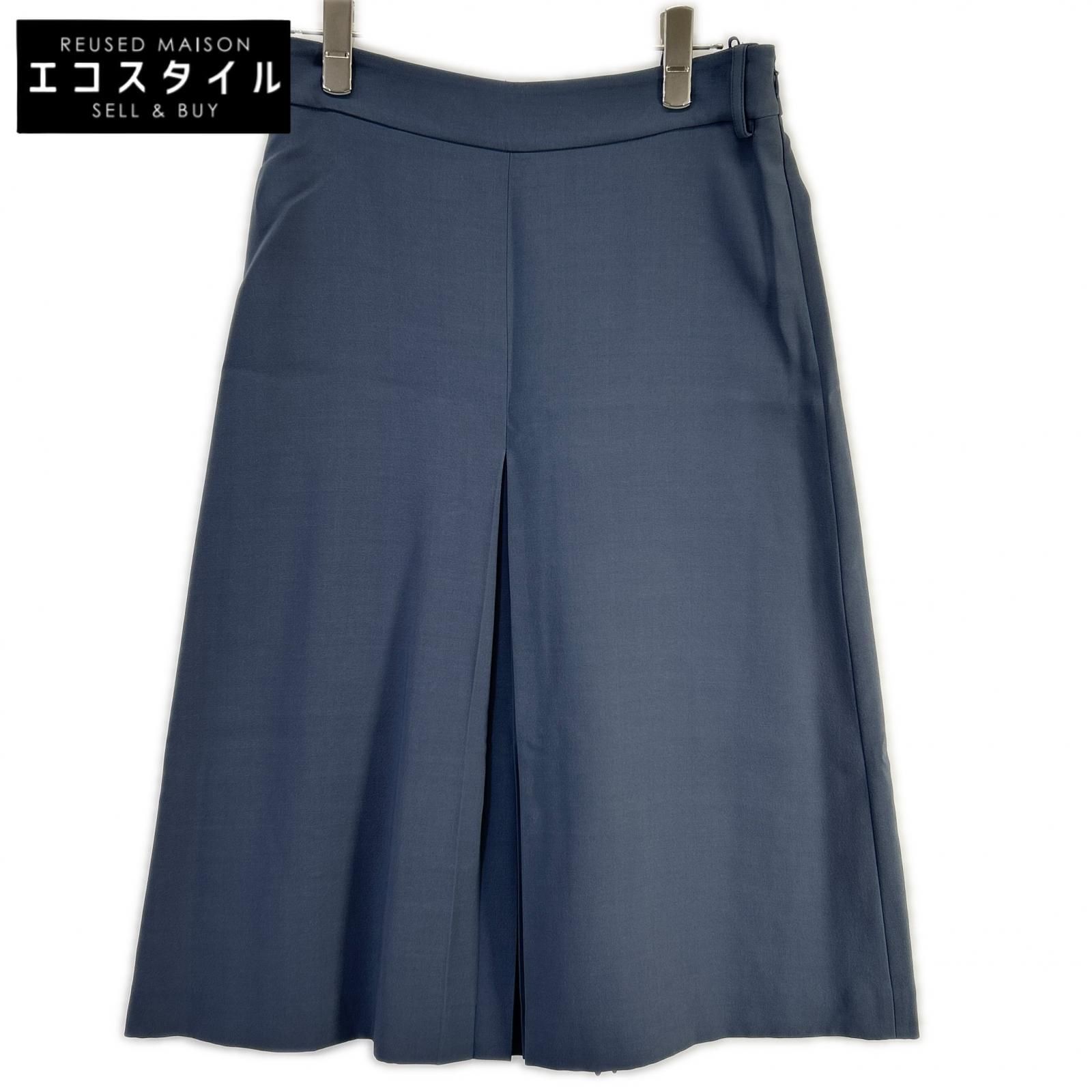 Loro Piana　ロロピアーナ　FAI8486 ネイビー系 シルク×ウール センタープリーツ サイドジップ スカート　40 26,741円