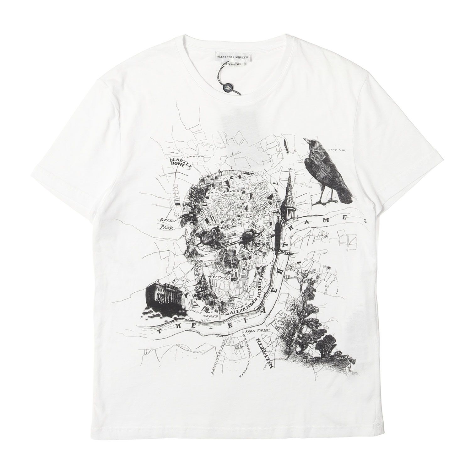 【新品】ALEXANDER MCQUEEN アレキサンダーマックイーン Tシャツ ホワイト 白 サイズ:XS スカル グラフィック Tシャツ London Map Print T-Shirt 463984 QJZ59 イタリア製 トップス カットソー