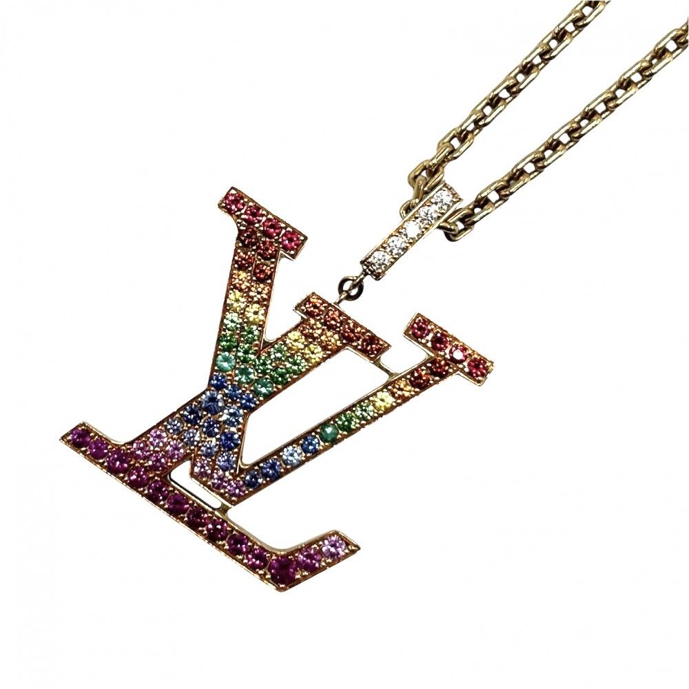 【大決算】 ルイヴィトン ネックレス ユニセックス ペンダント パンダンティフLVネックレスXL アジャスター付き レインボー LOUIS VUITTON K18イエローゴールド ダイヤモンド Q93847 ゴールド 約25.4g【中古品】