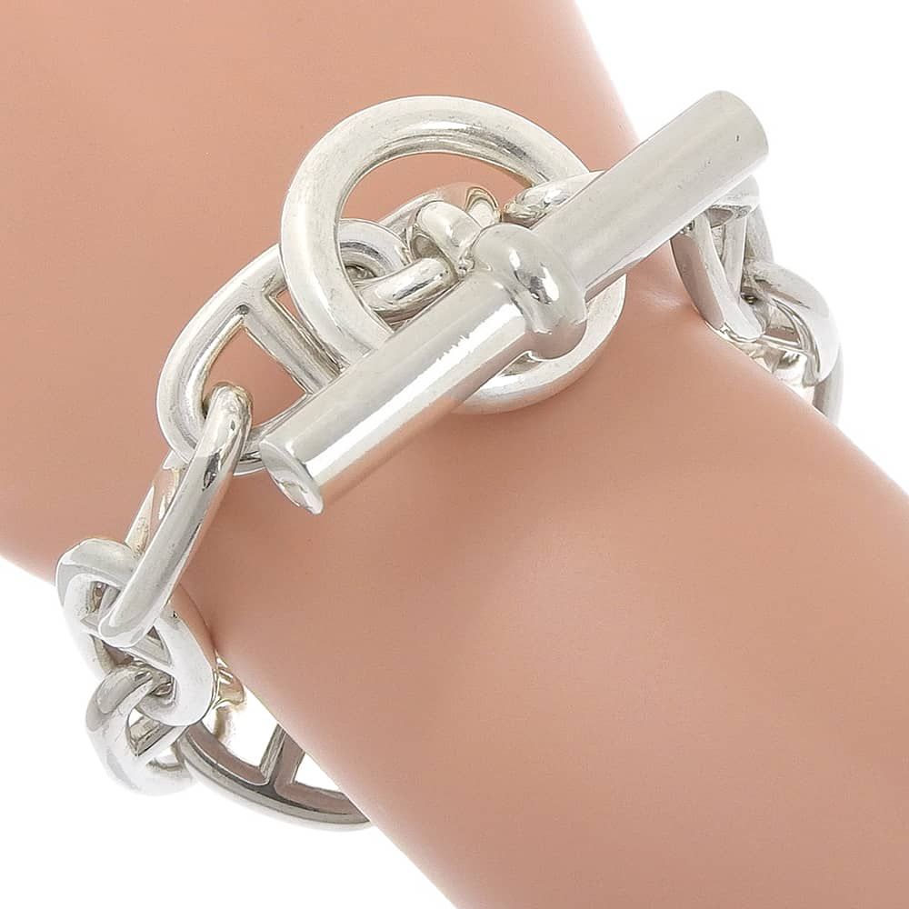 【本物保証】 箱付 超美品 エルメス HERMES 107.4g シェーヌダンクルTGM シルバー925 SV925 12P メンズ ブレスレット