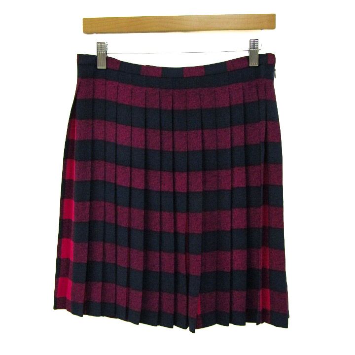 トミーヒルフィガー プリーツスカート ボトムス ボーダー ひざ丈 レディース 2サイズ ピンク×ブラック TOMMY HILFIGER