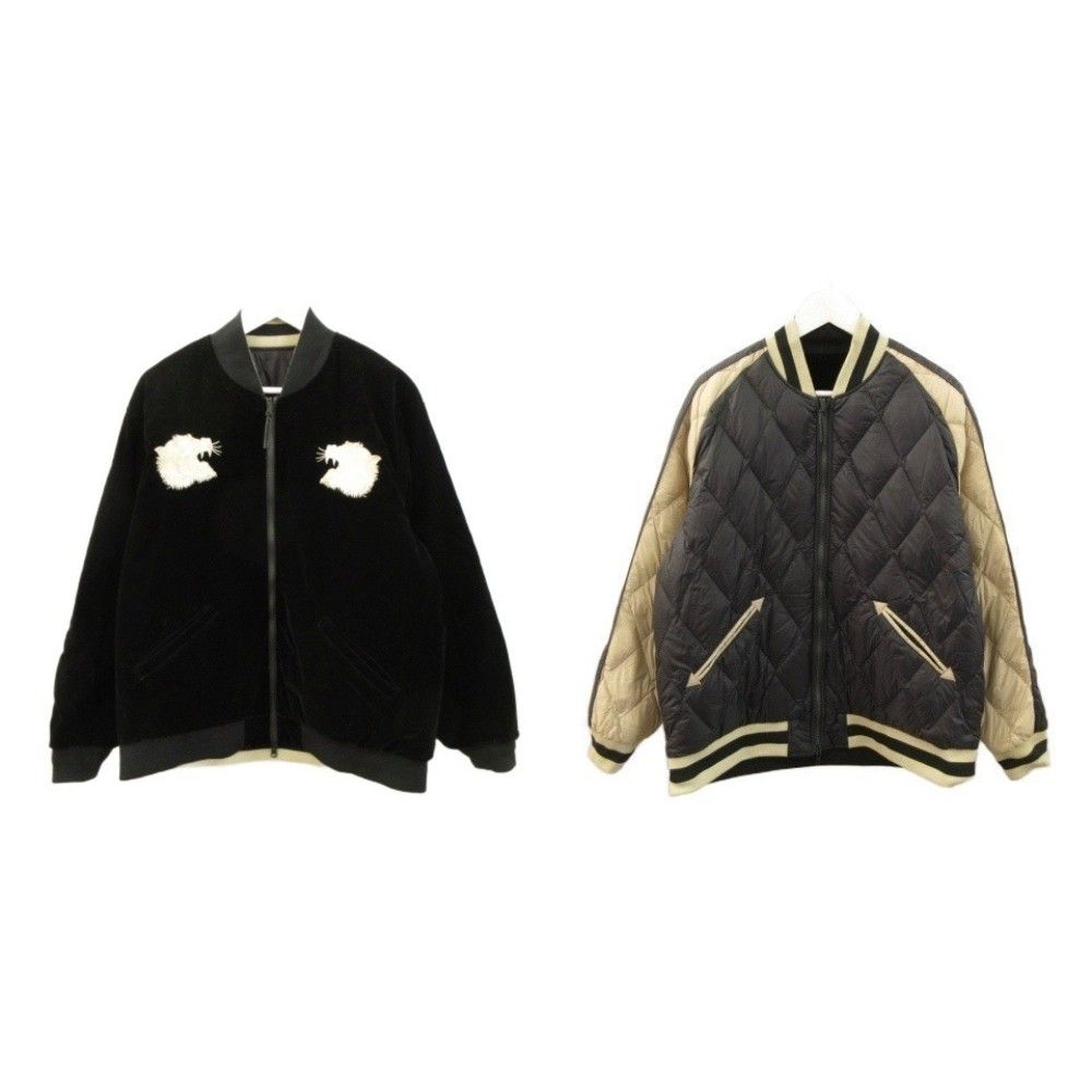 タイオン TAION REVERSIBLE SKAJAN DOWN JACKET リバーシブル スカジャン ダウンジャケット XL 黒 ブラック ジップアップ アウター
