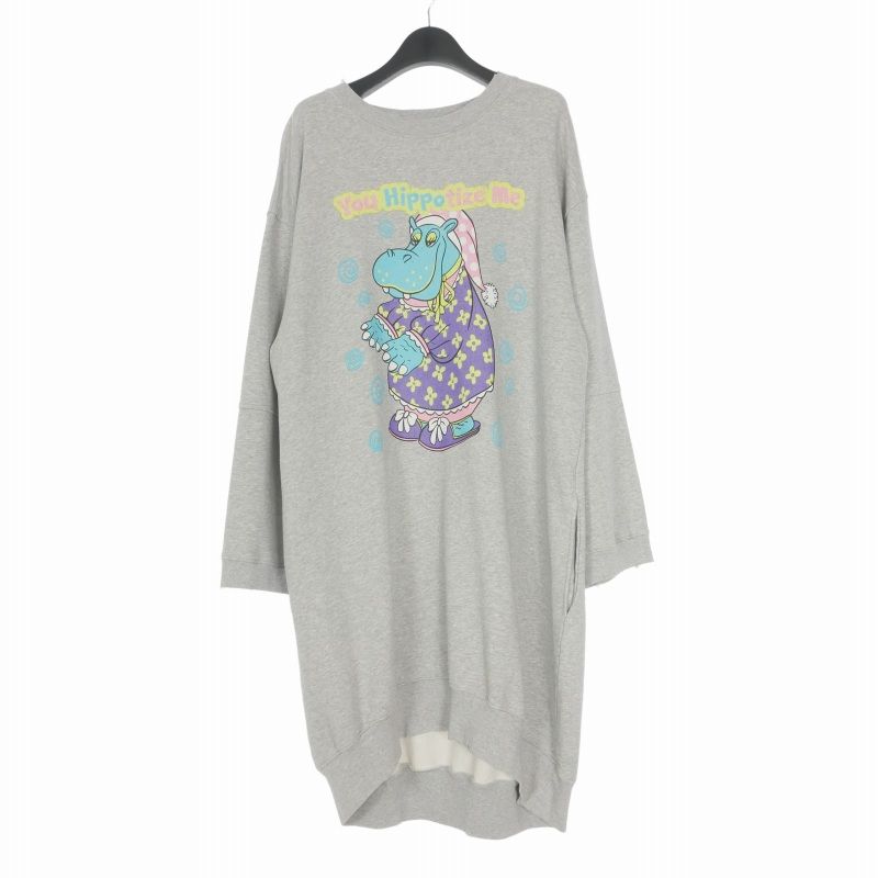 モスキーノ MOSCHINO 20SS You Hippo tize Me ダメージ加工 プリント スウェット ワンピース ドレス 長袖 38 グレー A5401