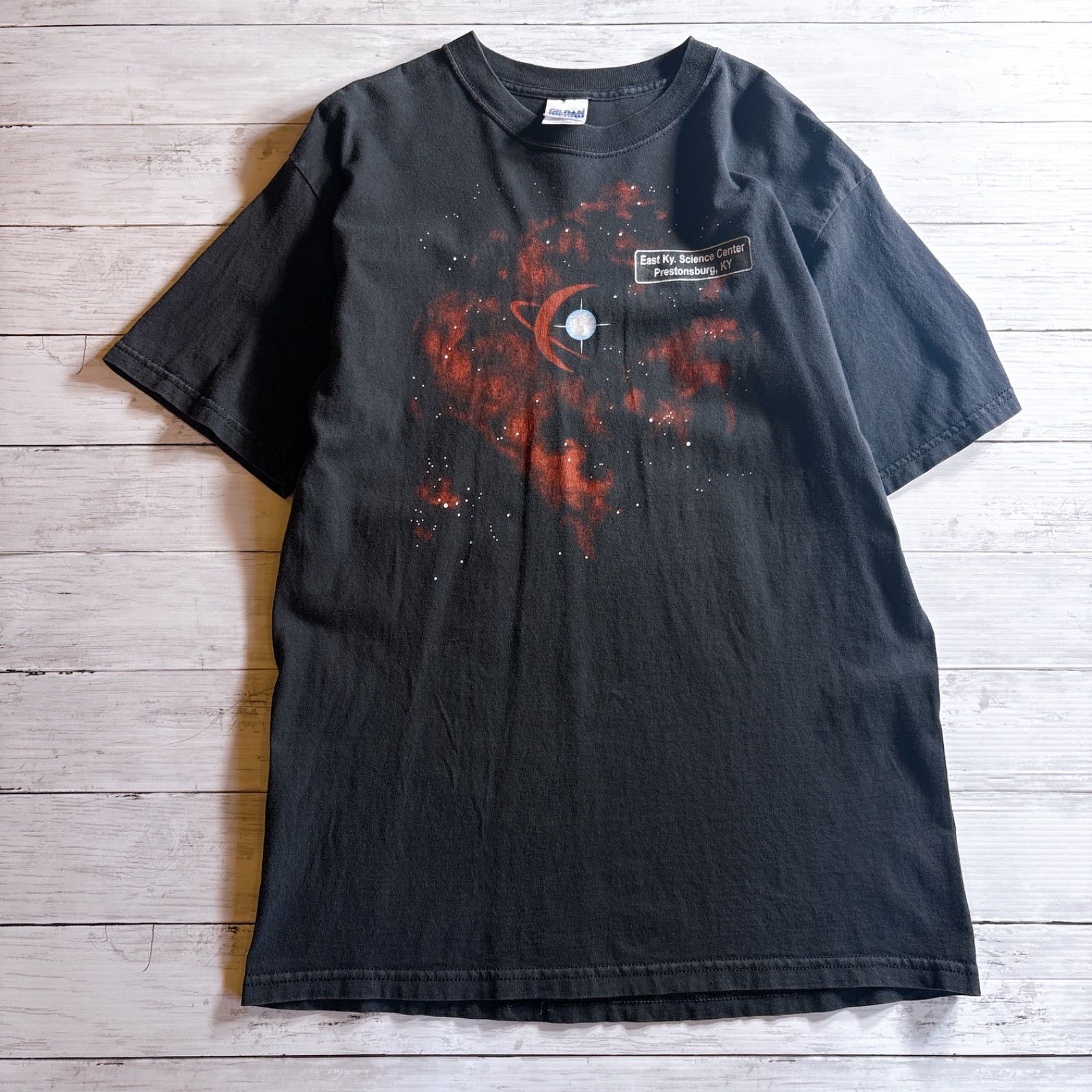 【宇宙デザイン】Science Center T-shirt サイエンスセンター 宇宙 銀河 星雲 グラフィック ブラック 半袖Tシャツ 古着 #N4872