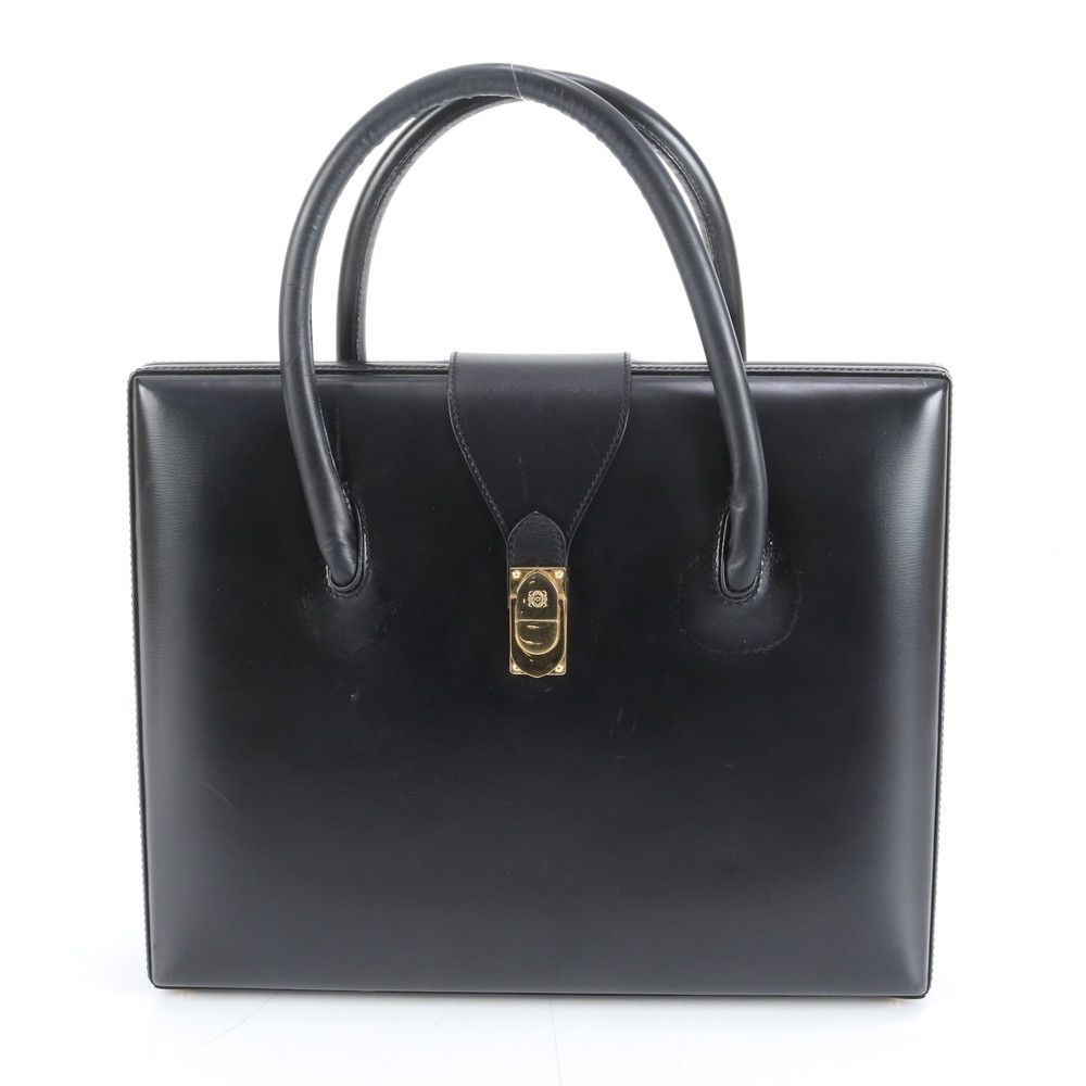 美品 ロエベ アナグラム レザー ハンドバッグ 本革 ブラック 黒 ブランド 婦人 レディース RRM DM18-5【中古】