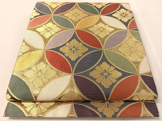 平和屋着物●六通柄袋帯　唐織　七宝花菱文　金糸　正絹　逸品　CABL0278vp 15,600円