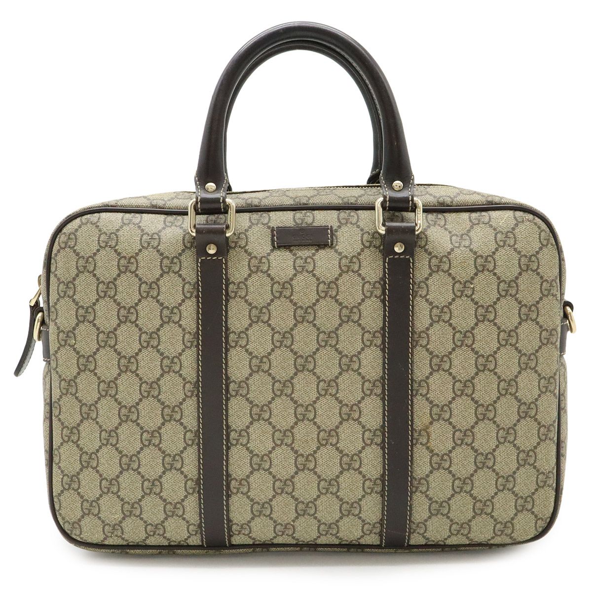 GUCCI Gucci GG Supreme Business Bag Briefcase Document Bag PVC Leather Beige Dark Brown Brown Gold Hardware 322287