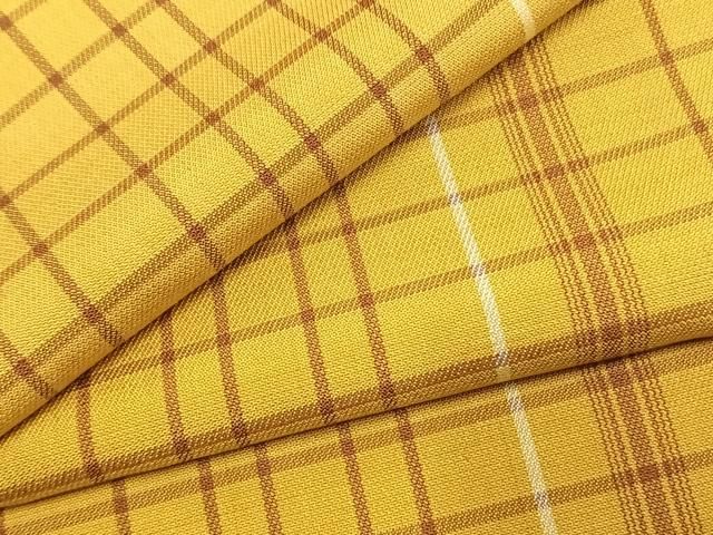 平和屋着物●黄八丈 紬 綾織 格子 正絹 逸品 AABK1228fy