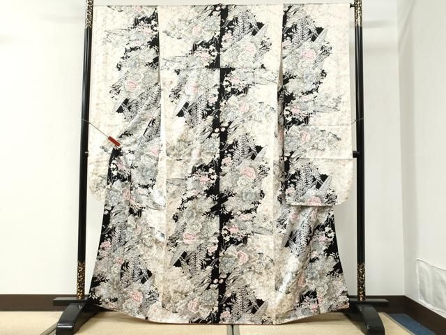 平和屋着物●豪華振袖　舟牡丹花文　黒地　金彩　やまと誂製　正絹　逸品　CABI2367yc 40,560円