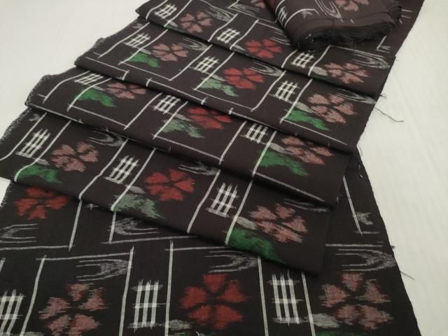平和屋着物●久留米絣 反物 着尺 市松花文 綿 逸品 未使用 DABH2391zzz