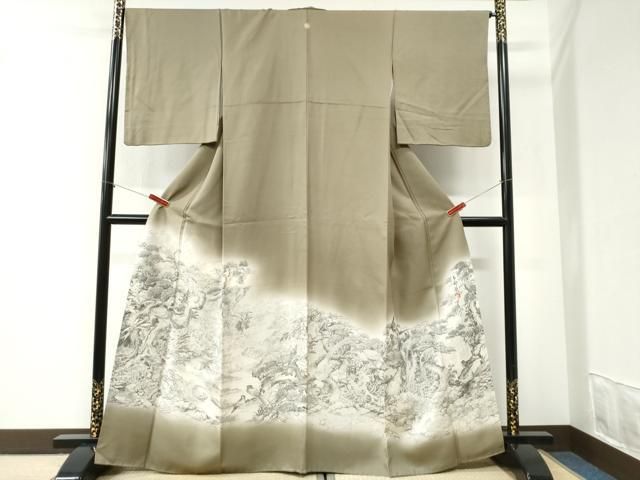 平和屋着物●琉染の創設者　山岡古都　水墨書　色留袖　手描き　休み鳥水辺風景文　暈し染め　正絹　逸品　CABI2392yc