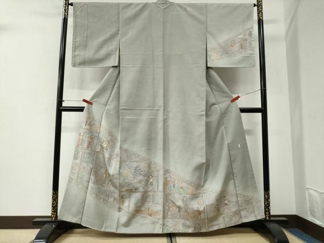 平和屋着物●訪問着　紬地　作家物　エジプト壁画文様　金彩　銀座おゝぎ屋扱い　正絹　逸品　未使用　CABI2327yc