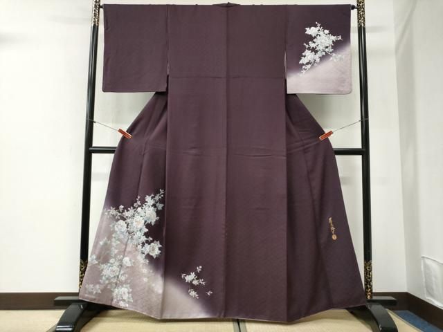 平和屋着物●螺鈿作家　藤本隆士　訪問着　枝牡丹花文　暈し染め　銀彩　やまと誂製　正絹　逸品　CABI2329yc