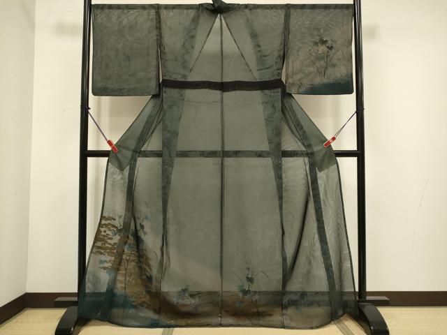 平和屋着物▽訪問着　無双　紗袷　紗×紗　葡萄蔦の葉文　暈し染め　金彩　正絹　逸品　DABH4604du