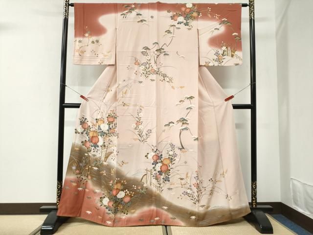 平和屋着物●訪問着　草花文　暈し染め　金彩　正絹　逸品　CABI2311yc