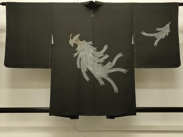 平和屋着物＃羽織　刺繍　孔雀文　黒地　金銀糸　正絹　逸品　未使用　CABI6216in