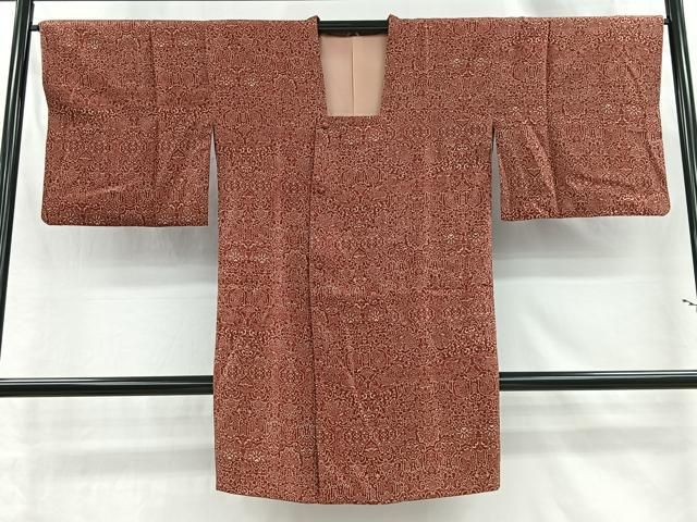 平和屋着物＃道行コート　型染め　更紗花唐草文　ロング丈　正絹　逸品　CABI9296ua