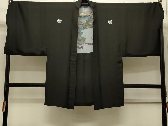 平和屋着物∞男性　長羽織　黒紋付き　銀通し地　キングサイズ　正絹　逸品　CABI6228in