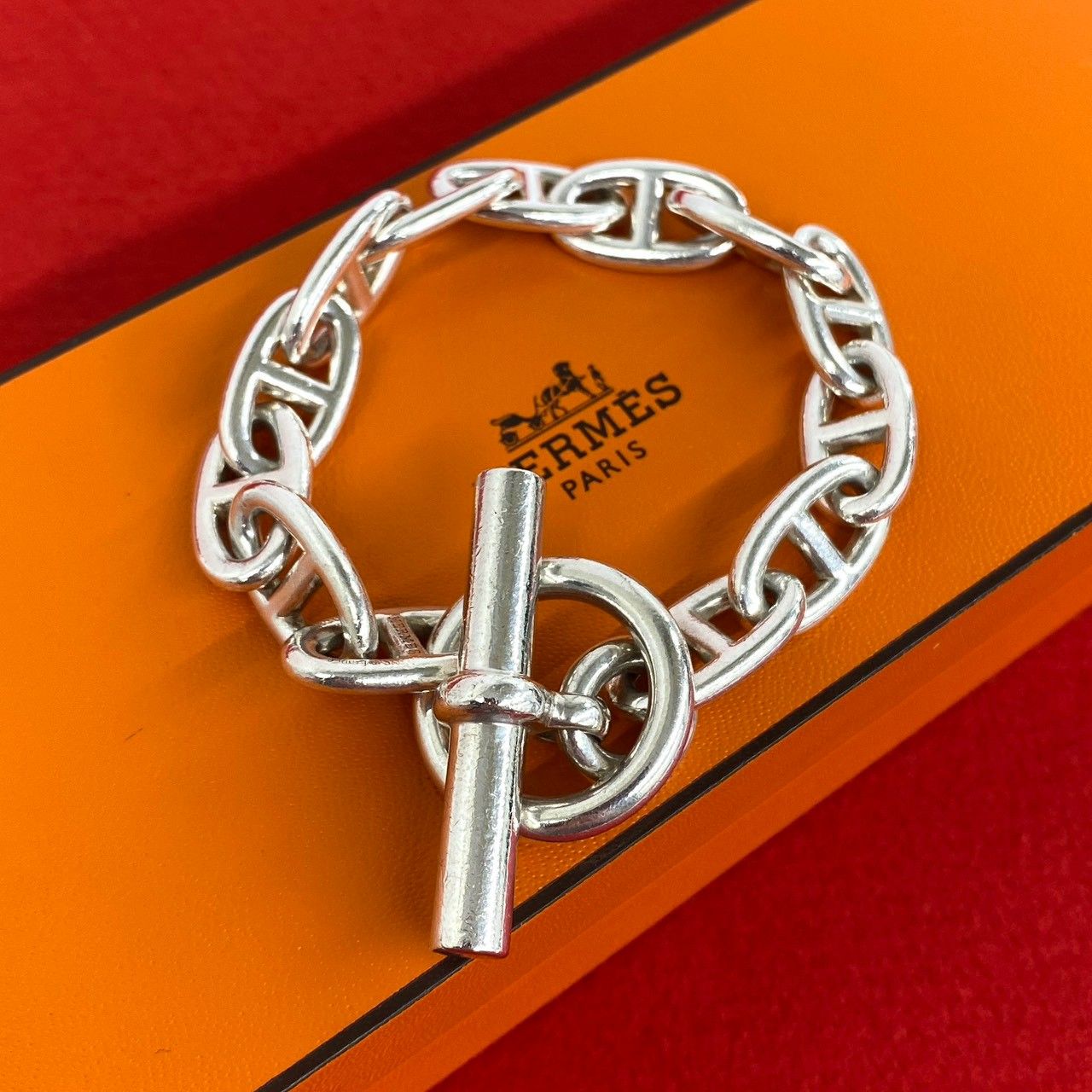 極 美品 保存箱付き HERMES エルメス シェーヌダンクル GM 13コマ ブレスレット シルバー925 アクセサリー シルバー 34260